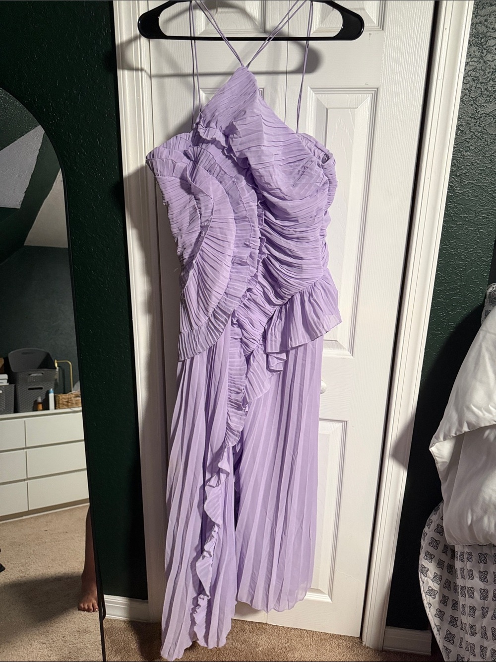 Lavender Ruffle Pleated Formal Dress